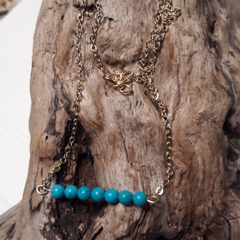 Gold Turquoise Beaded Bar Choker Necklace 1525 10$